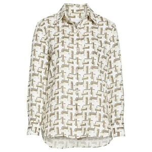 Equipment Femme Cream Beige Geometric 100% Linen Bradner Shirt Blouse | L EUC
